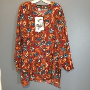Retro Brand Vintage Floral Silk Tunic Top,…